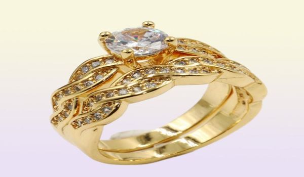 Maat 510 Luxe sieraden 18K gouden vulling ronde geslepen witte topaas CZ diamanten paar ringen partij bruiloft verlovingsbruidsring set voor 2387970