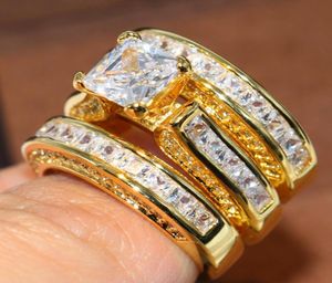 Maat 511 Sparkling mode sieraden vierkant 14kt geel goud gevulde prinses Cut White Topaz Party Gemstones CZ Diamond Women Weddi53136923