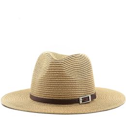 Maat 54-56-58 59-60cm Natuurlijke Panama Straw Hat Summer Men Women Wide Brim Beach UV Bescherming Fedora Sun Hat Groothandel 240418