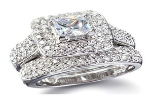 Taille 5678910 Bijoux taille princesse or blanc 14 carats rempli de topaze complète gemme simulée diamant femmes bague de fiançailles de mariage ensemble w4785384