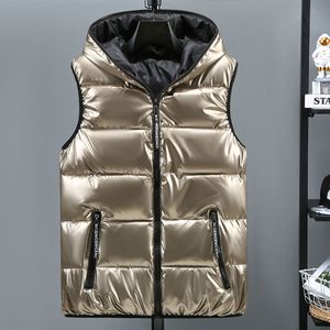 Gilet lumineux à capuche pour hommes, taille 5XL 6XL, gilet chaud et épais, rembourré en coton, couleur unie, imperméable, Streetwear, nouvelle collection hiver