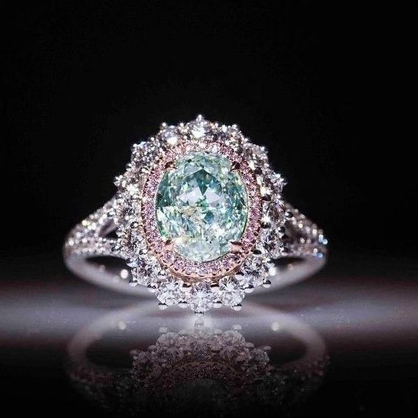 Anillos de compromiso de tamaño 6-10 para mujer, anillos de piedras preciosas verdes de Color topacio, anillo nupcial de boda con diamantes CZ para mujer, regalo 2254