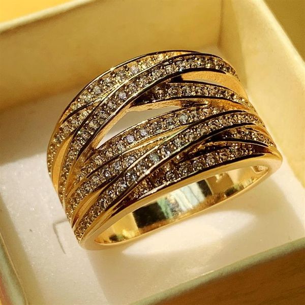 Taille 6-10 Bijoux de luxe 10KT Gold Fill Cross Ring Pave White Sapphire CZ Diamond Party Eternity Wedding Engagement Band Ring pour 177w