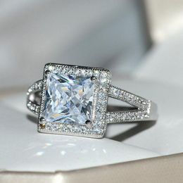 Maat 6-10 Luxe Sieraden 925 Sterling Zilveren Prinses Cut White Topaz CZ Diamond Party edelstenen Dames Bruiloft Bruids Ring voor Lover's Gift