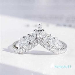 Taille 6-10 Bijoux de luxe Réel 925 Sterling Argent Couronne Bague Pleine Marquise Coupe Topaze Blanche Cz Diamant Moissanite Femmes Mariage Ban2648