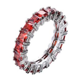 Maat 6-10 Nieuwe collectie Eenvoudige mode-sieraden 925 sterling zilver Radiant Cut Multi Color CZ Edelstenen Eternity Dames trouwring 238B