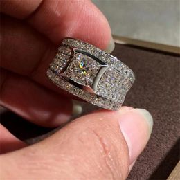 Maat 6-10 nieuwe sprankelende sieraden Sterling Sier ronde geslepen witte topaas CZ diamant edelstenen belofte eeuwigheid vrouwen trouwring
