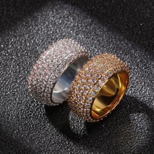 Taille 6-10 qui Hip Hop 5 rangées bague de luxe CZ or argent pour hommes bagues 288U