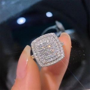 Tamaño 6-10 Anillo de bodas de moda para mujer Joyería de lujo espumoso Plata de ley 925 Pave Zafiro blanco CZ Diamante Piedras preciosas Anillos de banda de compromiso de eternidad para mujer Conjunto