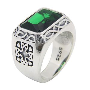 Taille 6-12 Punk 925 Sterling Silver Green Eye Ring S925 Fashion Jewelry Green Stone Cross Silver Ring