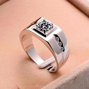 Maat 6.5-10.5 Ronde gesneden Solitarie-ring Witte saffier gesimuleerde diamant 10k wit goud gevulde bruiloft mannen sieraden cadeau