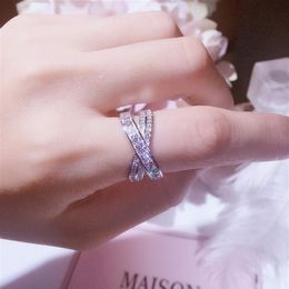 Tamaño 6/7/8 100% Pure Soild 925 joyería de lujo de plata esterlina topacio blanco CZ diamante piedras preciosas anillo cruzado mujeres anillos de boda regalo