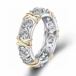 Taille 6-8 Victoria Wieck fait à la main 925 argent rempli superposition blanc saphir mariage CZ diamant croix bande anneaux pour les femmes aiment cadeau