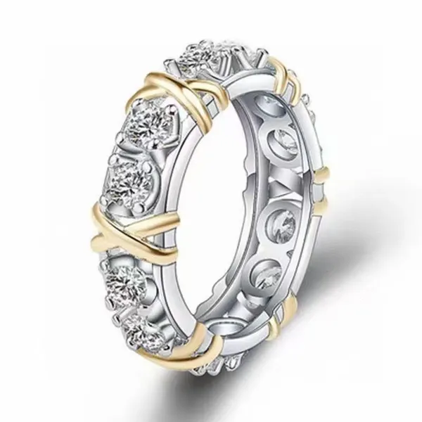 Taille 6-8 Victoria Wieck fait à la main 925 argent rempli superposition blanc saphir mariage CZ diamant croix bande anneaux pour les femmes aiment cadeau