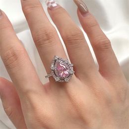 Maat 6-9 Real 925 Sterling zilveren ringen sieraden roze 5a zirkonia designer ring voor vrouw feest prinses water drop luxe verloving bruiloft diamanten ring met doos