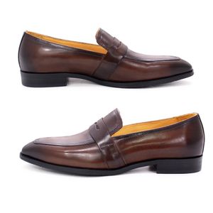 Maat 6 tot 13 klassieke heren Penny Loafers Echte lederen kledingschoenen Bruine handgemaakte slip op Italiaanse stijl Kantoor Formele schoenen