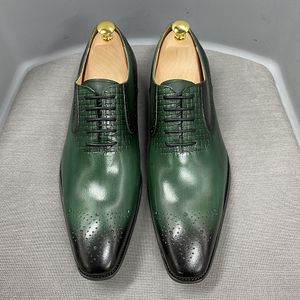 Tamaño 6 a 13 zapatos de vestir Oxford para hombre cuero genuino hecho a mano verde con cordones Brogue clásico fiesta boda zapatos formales para hombres