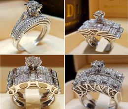 Maat 610 Boho Vrouwelijke Kristal Witte Ronde Ring Set Merk Luxe Belofte 925 Zilveren Verlovingsring Vintage Bruids Trouwringen Fo5688385