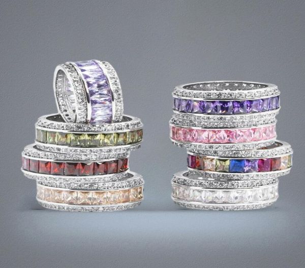 Taille 610 Bijoux de luxe en argent sterling 925 Coupe princesse Multi Couleur CZ Diamant Améthyste Pierres précieuses Femmes Cercle de mariage Bague5896656