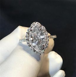 Maat 610 Unieke luxe sieraden 925 sterling zilver Marquise Cut White Topaz CZ Diamond Gemstones Eternity Women Wedding Band Ring2224321