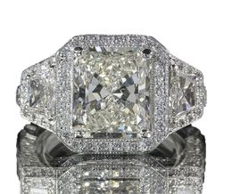 Maat 610 Unieke trouwringen Luxe sieraden 925 sterling zilver Prinses geslepen witte topaas Grote CZ diamanten edelstenen Eternity Wom1548276