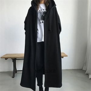 Size 6XL 150kg Women Fleece Trench Coats Without Zipper Black Color Winter Female Coat Open Stitch Ladies Casual Streetwear 220108