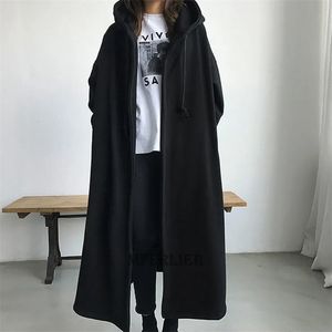 Tamaño 6XL 150kg Mujeres Trench Coats Sin Cremallera Color Negro Invierno Mujer Fleece Coat Open Stitch Ladies Casual Streetwear 210914