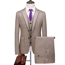 Taille 6XL (veste + gilet + pantalon) Nouvelle boutique de mode Plaid Casual Business Costume pour hommes Groom Robe de mariée Performance Tuxedo X0608