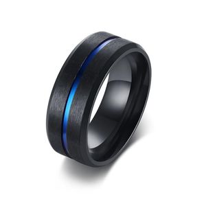 Bague en acier et titane pour hommes, taille 7-12, couleur noire, vacances, Alliance rainurée bleue de 8mm, bijoux décontractés pour hommes, bandes de mariage 2784