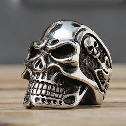 Tamaño 7-14 Pulido Kapala Skull Ring Men Boys 14k Gold Motor Biker Anillo Dominante de los machos Góticos Anillos de cráneo