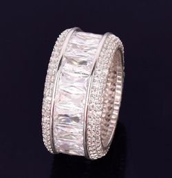 Taille 712 Hip Hop Cubic Zircon Men Baguette Anneaux Jewelry Gold Sliver Micro Paveed Ring Gift8125977