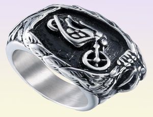 Maat 713 Men roestvrij staal retro zwart Big Ring motorfiets patroon vinger sieraden heup mode mannelijke hand sieraden waterdicht en 1782318