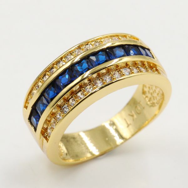 Taille 8/9/10/11/12 Luxe Shinning Bijoux 10KT Or Remplir Princesse Coupe Bleu Saphir CZ Diamant De Mariage Bague De Fiançailles pour Hommes Cadeau