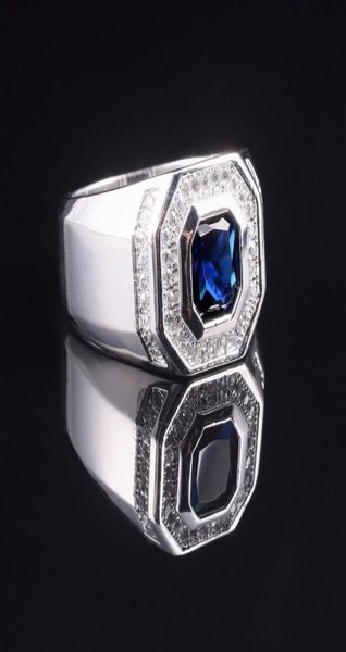 Taille 8910111213 Men039s Luxury 925 Strelling Silver Blue Sapphire Anneaux Engagement Band de mariage Ring Bijoux Boys J19070770662343983977