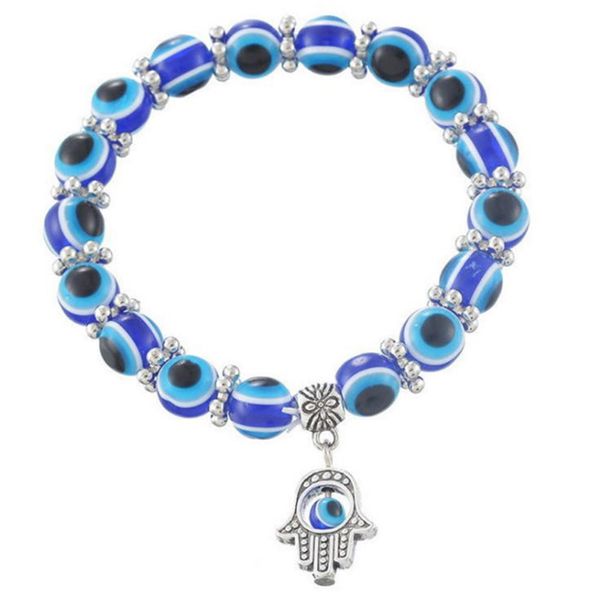 Bracelet rétro en perles œil bleu pour hommes et femmes, taille 8mm 10mm, porte-bonheur, main de Fatima, bijoux, accessoires, cadeau en vrac