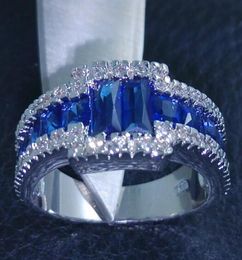 Taille 9/10/11 100% bijoux de mode 10 kt or blanc rempli Blue sapphire gemm mene anneau de mariage4947942