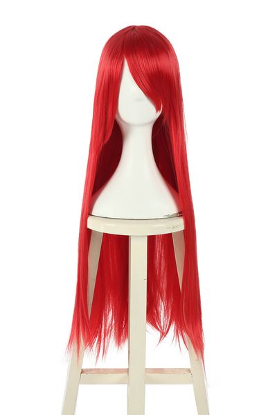 Tamaño: Estilo ajustable Tail sintético Fairy Erza Erza Scarlet Cosplay Pelera Red Rojo Cabello liso Bang Longitud: 80 cm