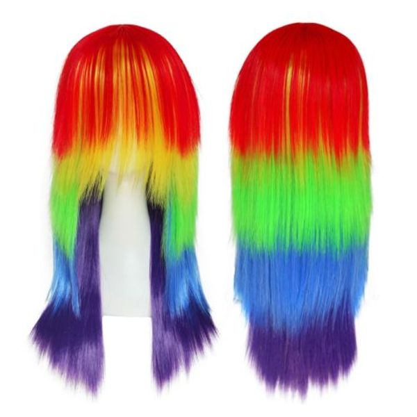 Tamaño: sintético ajustable Accesorios Rainbow Ombre Fluffy peluca rizada multicolor de la señora partido Lolita Cosplay Mujeres