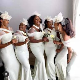 Maat Afrikaans Plus Zeemeermin Bruidsmeisjesjurken Eenvoudig Eén schouderriem Kapmouwtjes Bruidsmeisje Jurk Strand Bruiloftsgast Feestkleding