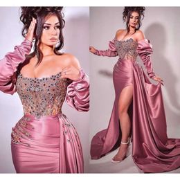 Grootte Arabisch Ebi plus aso -zeemeermin kristallen prom -jurken Lace Long Sheeves avond formeel feest tweede receptie jurken jurk zj120