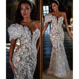 Grootte Arabisch Ebi plus aso Sparkly Mermaid Sexy Wedding Dress Stijlvolle kant kralen Vintage Bruidsjurken Jurken zj216 es