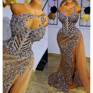 Grootte Arabisch plus aso ebi gouden luxueuze zeemeermin kralen kristallen prom Formal ocn jurken jurken jurken