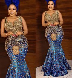 Taille arabe plus aso ebi luxueuse dentelle sirène des robes de bal sirène spaghetti soirée de soirée formelle deuxième robe de robes de réception