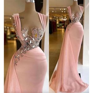 Grootte Arabisch plus aso ebi roze luxueuze schede prom jurken kristallen kristallen kant avond formeel feest tweede receptie verjaardag jurken jurk 0515