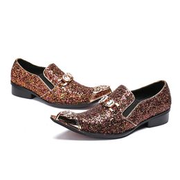 Taille Classic Stage Prom Big Show Elegant pointu Point Toe Evening Man Man Vérine Chaussures de banquet en cuir 769