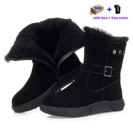 Taille Designer hiver grande bottes de neige extérieures Boot femme Boot Fur Furny Cuir Cuir Botties chaudes Black Girls Bofers Chaussures avec chaussures de laine Dame Designer Shoe 85318 IES
