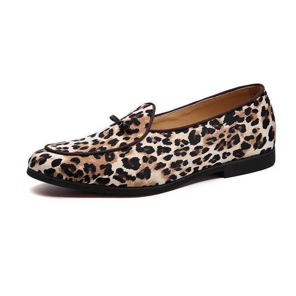 Tamaño HBP Impresión de leopardo sin marca 47 48 Slip on Fashion Design Fashion Diseño de cuero de gamuza Superior Shops Formal Shoes para hombres
