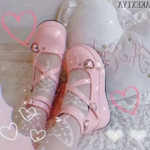 Taille Lolita Sandales plus chaussures japonais Mary Jane Femmes coeur Buckle JK Lovely Girl Student Kawaii Sweet Waterpro 84c
