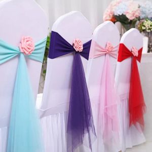 Grootte van de band: 13 (W)*35 (L) CM Wed Stoel Sash Green Stoel Sash Elastische Spandex Gaas Flower Sash stoelband