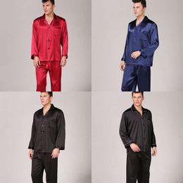 Size Plus Men's's's Black rouge Bleu Bleu Silk sexy vêtements de nuit moderne Set Habots Set Soft Bath Sleep Pyjama 2 PCS / SET 201109 01109